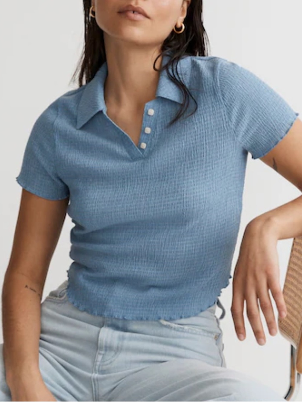 Madewell Crinkle Polo Crop Tee